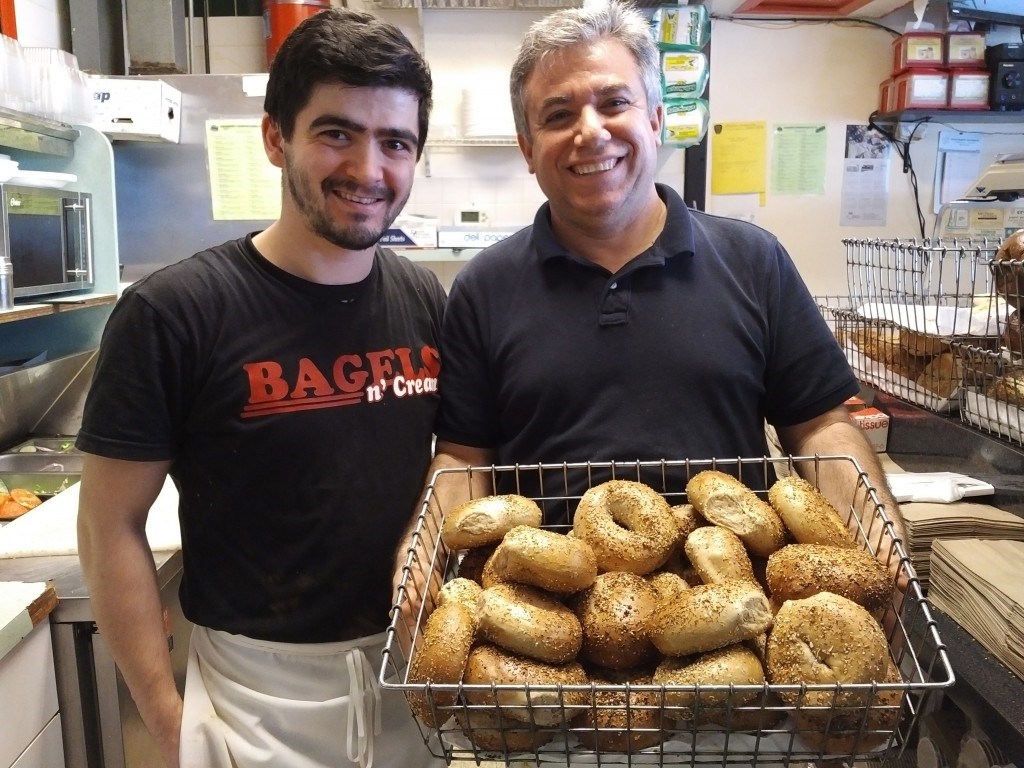 Assistant bagel maker Moustaf with owner Nadir "Mike" Dural