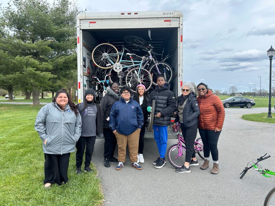 Volunteers and staff at Mercer County Park load up bicycles donated for the Mercer County Bike Drive.